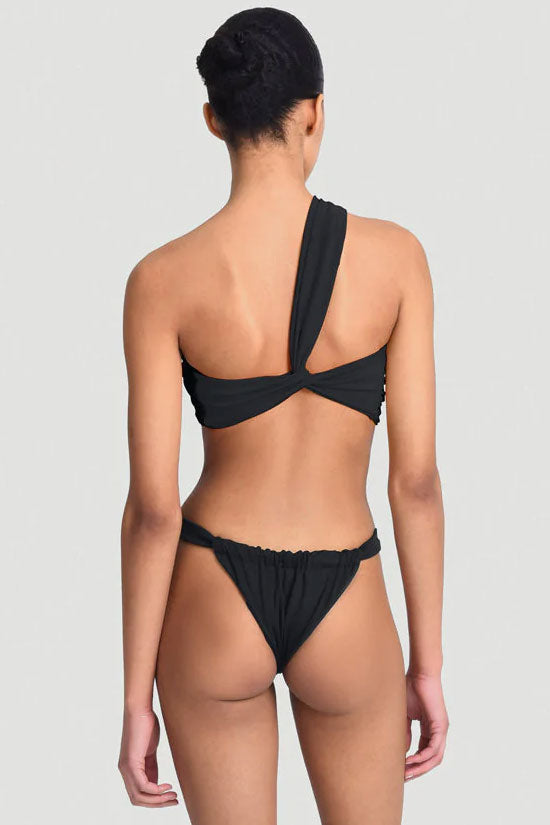 Asymmetrical Ruched Cheeky High Leg One Shoulder Bikini Two Piece