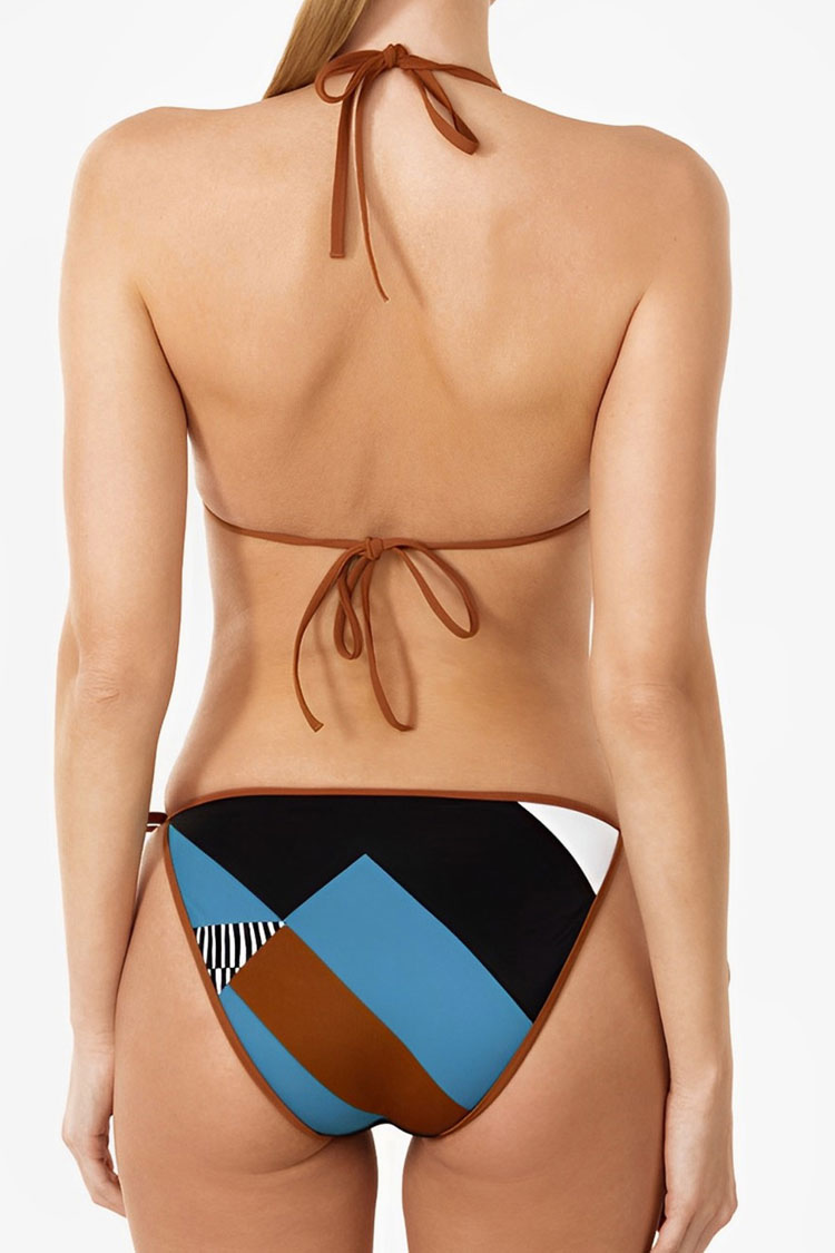 Sexy Geometric Tie String Triangle Moderate Brazilian Bikini Two Piece Swimsuit