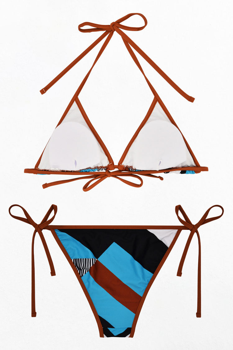 Sexy Geometric Tie String Triangle Moderate Brazilian Bikini Two Piece Swimsuit