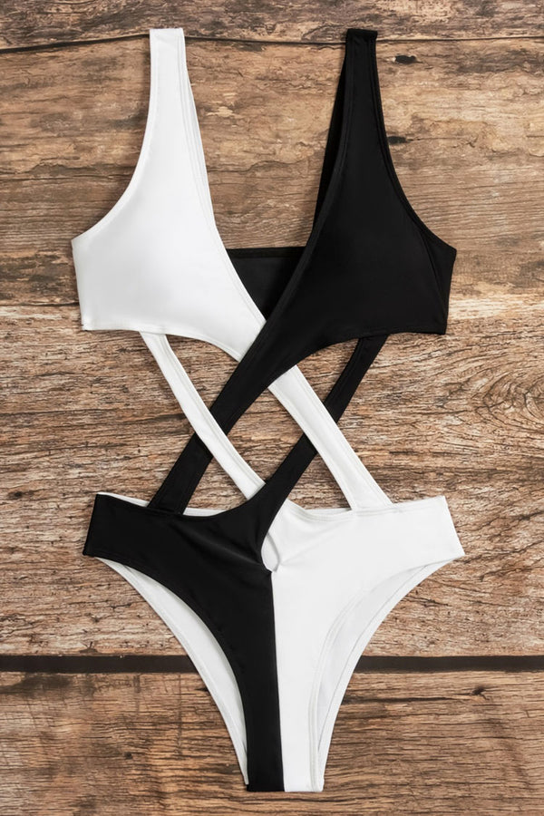 Sexy Plunge Neck Layered Cutout Moderate Monokini One Piece Swimsuit