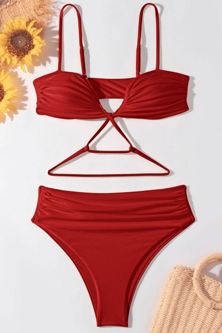 Shimmer Luxe Effect High Waist Ruched Bralette Bikini Two Piece Swimsuit