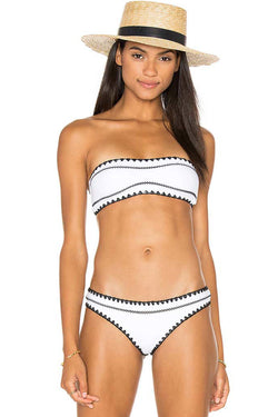 Contrast Crochet Edge Bandeau Bikini Two Piece Swimsuit