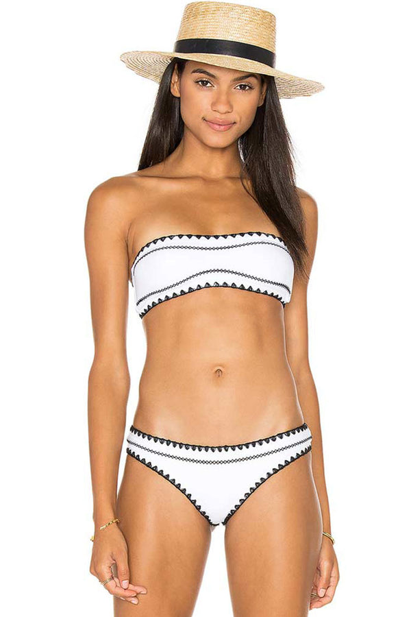 Contrast Crochet Edge Bandeau Bikini Two Piece Swimsuit