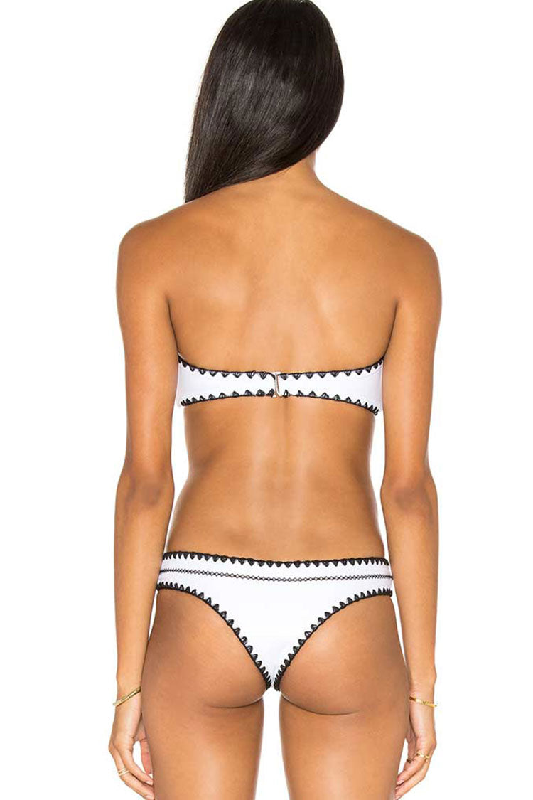 Contrast Crochet Edge Bandeau Bikini Two Piece Swimsuit