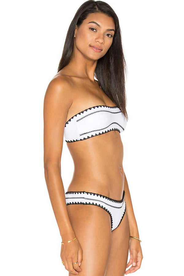 Contrast Crochet Edge Bandeau Bikini Two Piece Swimsuit