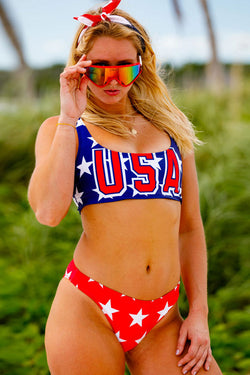 Athletic Bright Color Flag Print Bralette Bikini Two Piece Swimsuit