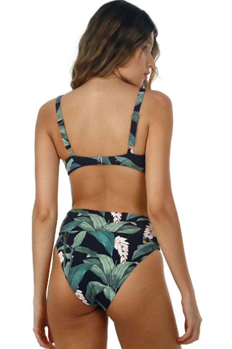 Athletic Palm Leaf High Waist Underwire Bikini Two Piece Swimsuit