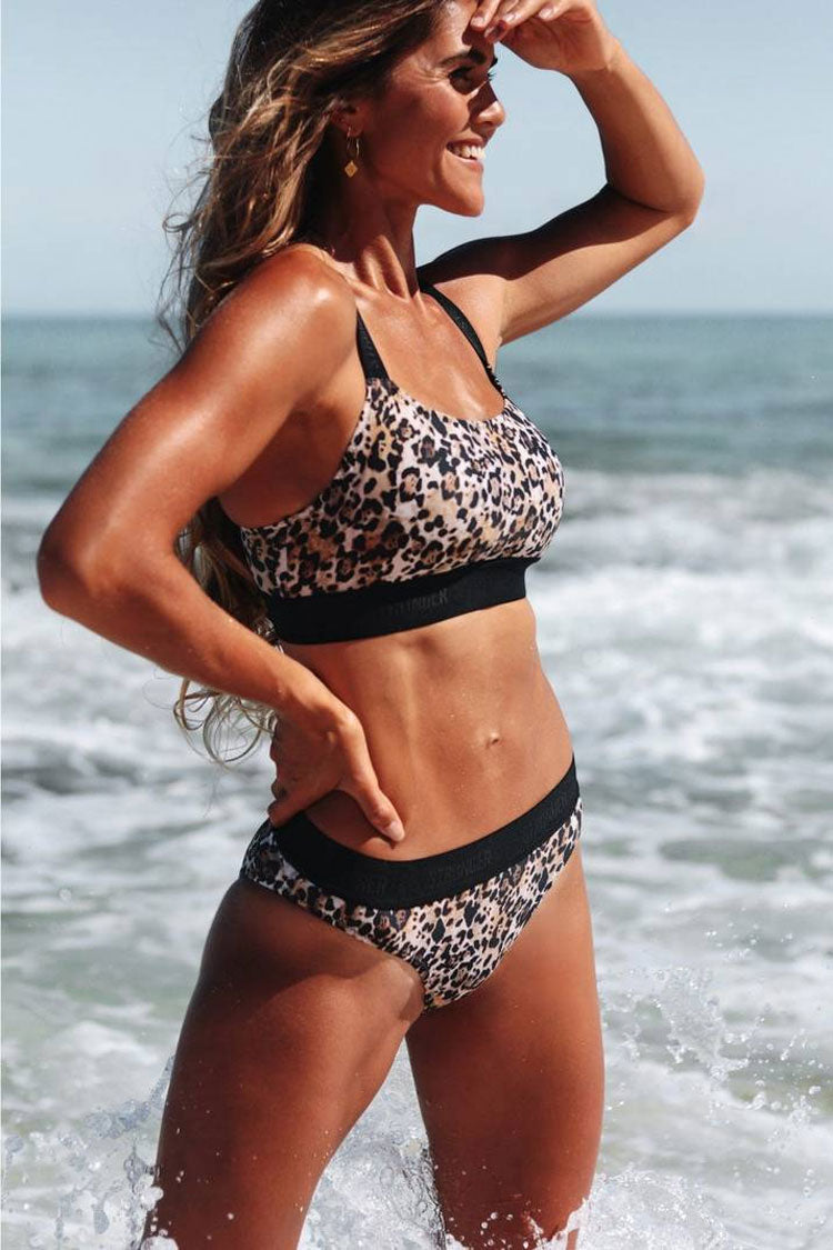 Athletic Printed Low Rise Bralette Bikini Two Piece Swimsuit