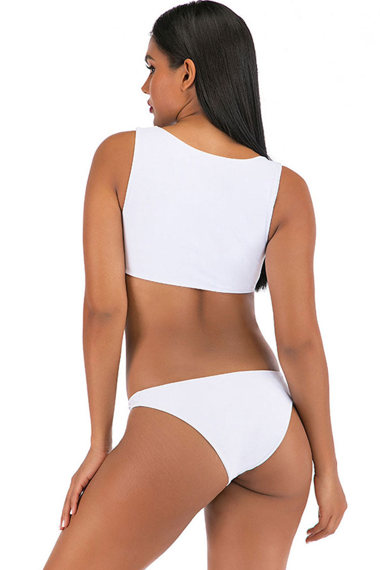 Athletic Solid Button Front Tank Bikini Two Piece Swimsuit