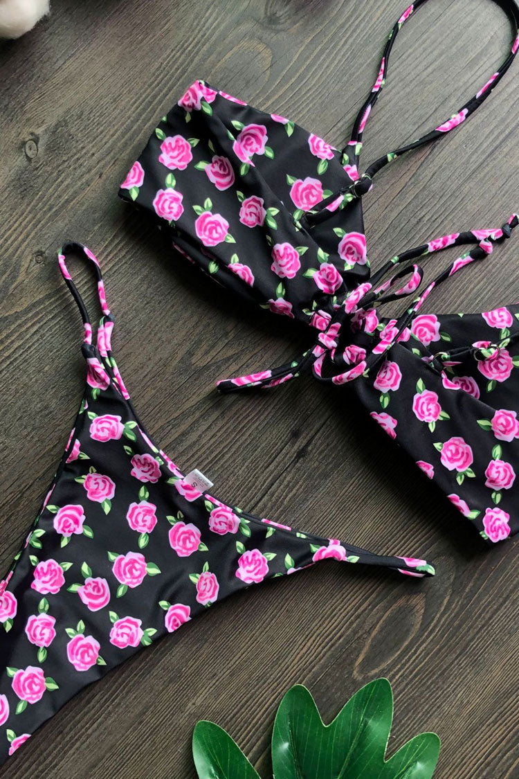 Boho Floral Knotted Front Bikini Two Piece Swimsuit