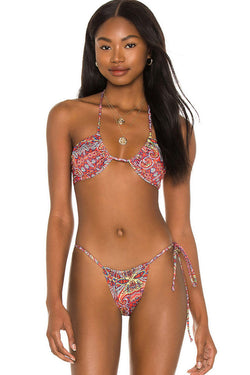 Boho Floral Printed Halter Neck String Brazilian Bikini Two Piece Swimsuit