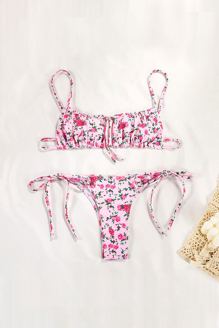Boho Floral Printed Tie String Bralette Brazilian Bikini Two Piece Swimsuit