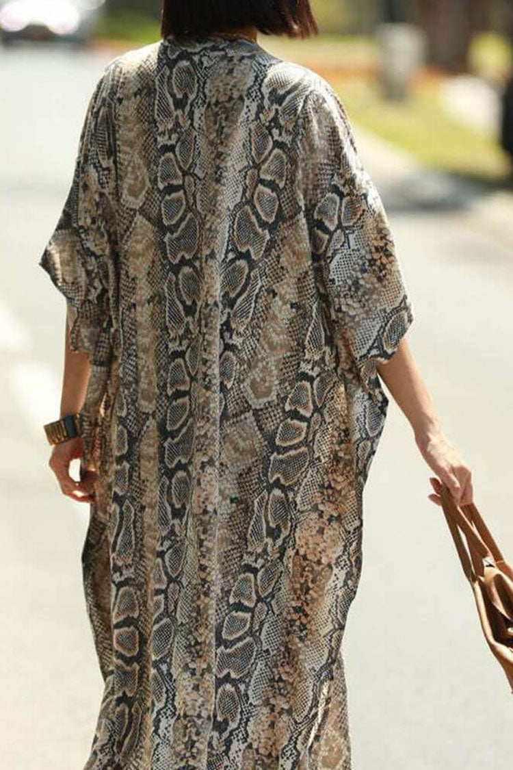 Casual Snake High Neck Button Down Maxi Cover Up Dress