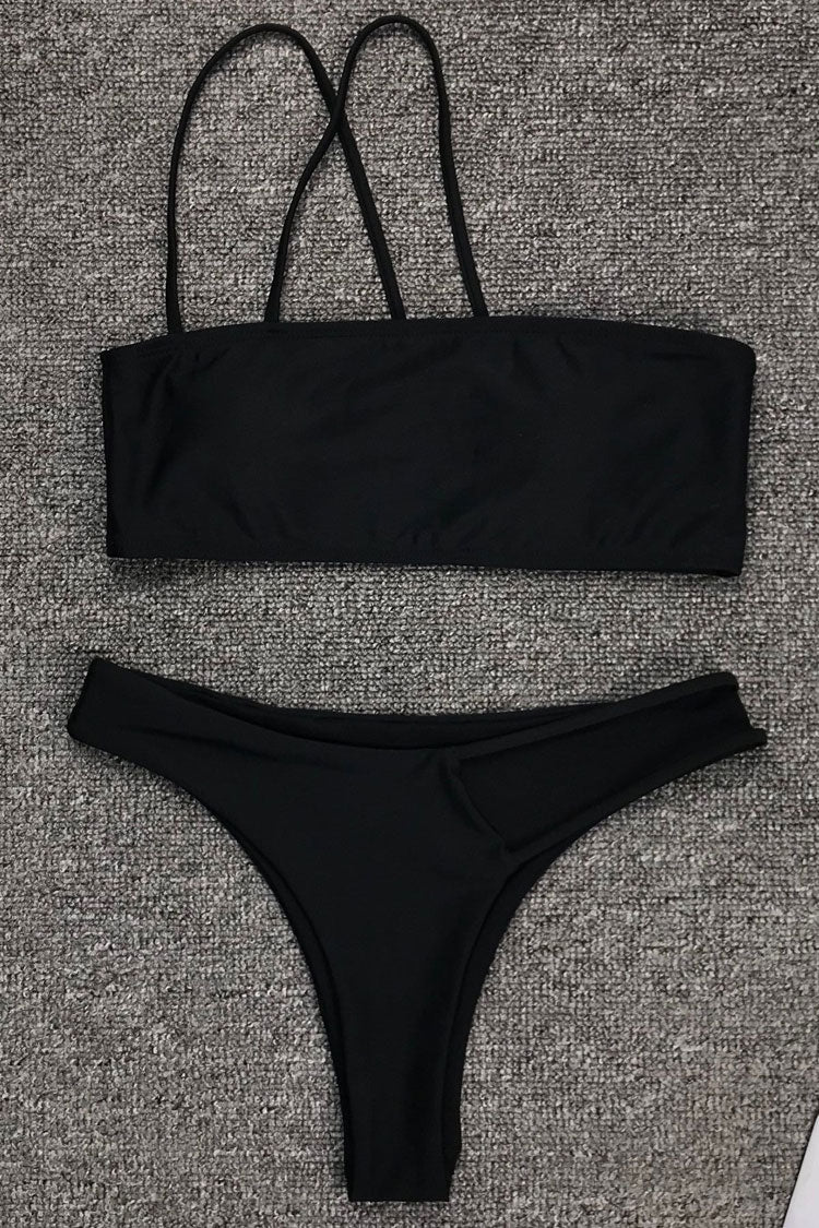High Cut One Shoulder Bandeau Bikini Two Piece Swimsuit