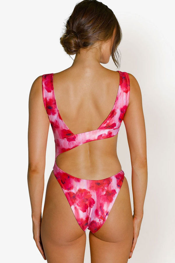 High Cut V Neck Cutout One Piece Swimsuit
