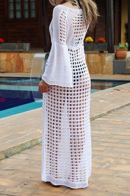 High Slit Open Knit Crocheting Maxi Coverup Dress