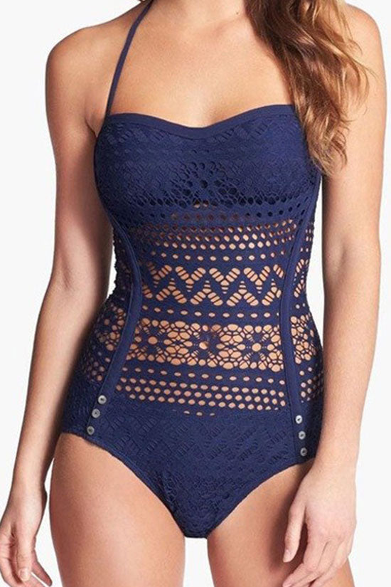 Lacework Halter Bandeau One Piece Swimsuit