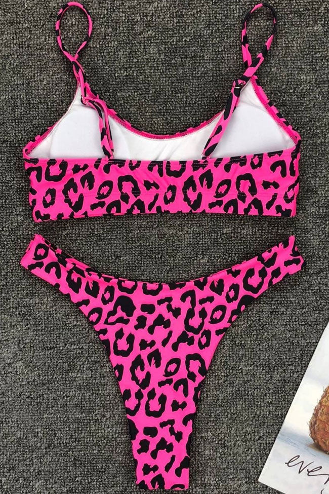 Leopard Printed High Cut Bralette Bikini Two Piece Swimsuit
