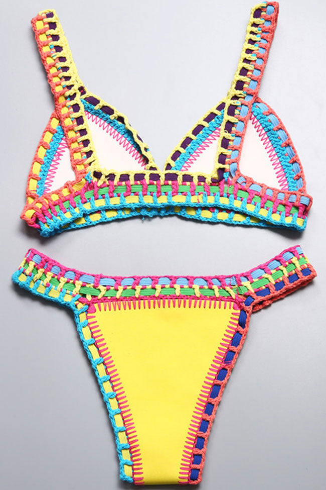 Neoprene Colorful Crochet Triangle Bikini Two Piece Swimsuit – Rose  Swimsuits