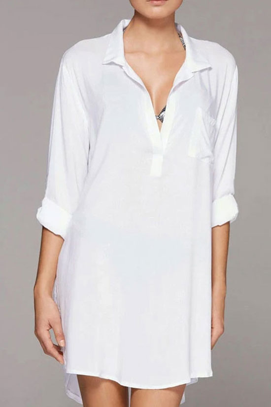 Oversized Pocket Front Long Sleeve Blouse Coverup
