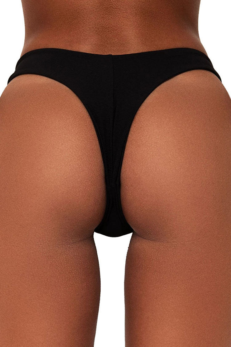 Sexy High Cut V Cut Seamed Trim Brazilian Thong Bikini Bottom