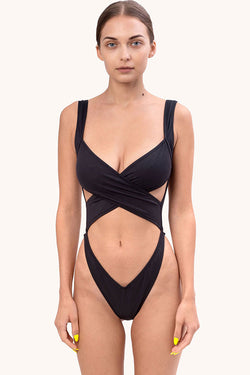 Sexy Low Back High Leg Wrap Front Cutout One Piece Swimsuit