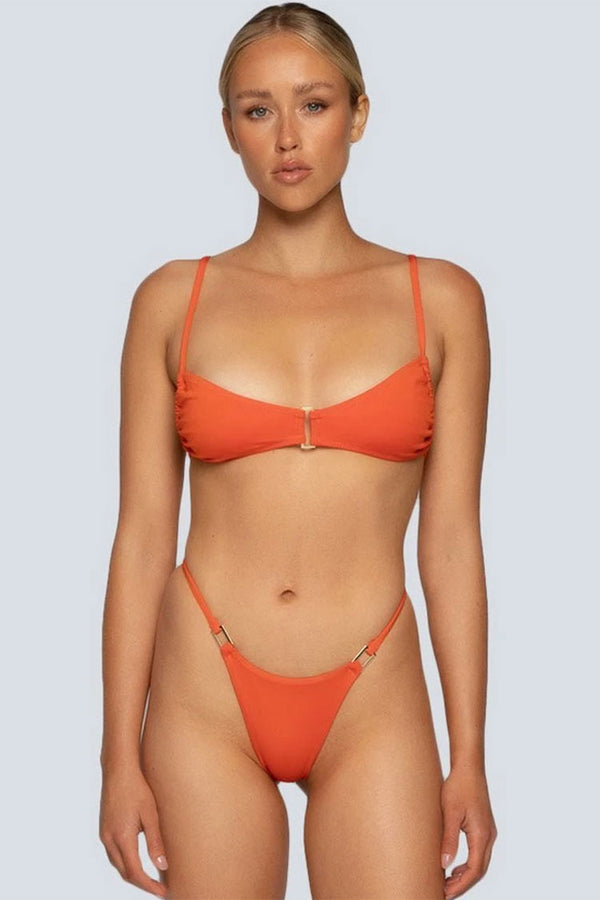 Sexy Metallic Ring Slide Bralette String Bikini Two Piece Swimsuit