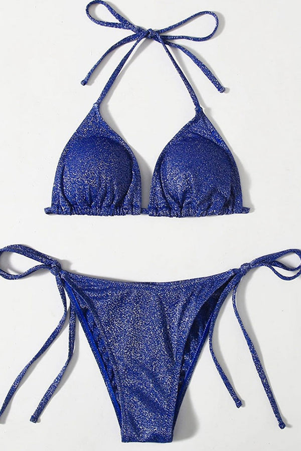 Shining Tie String Slide Triangle Bikini Two Piece Swimsuit