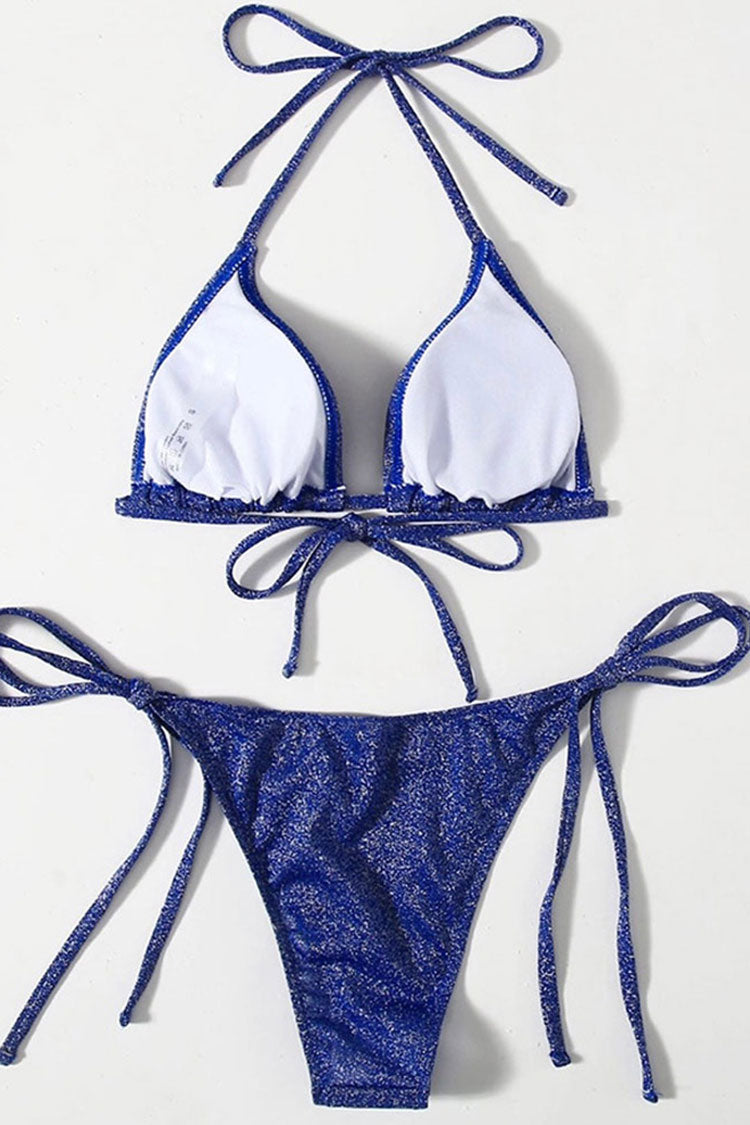 Shining Tie String Slide Triangle Bikini Two Piece Swimsuit