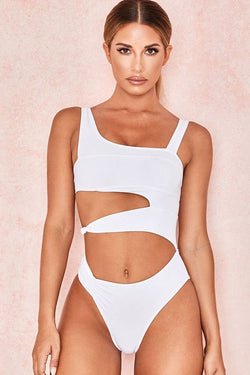 Solid Knotted Cutout Side One Piece Swimsuit