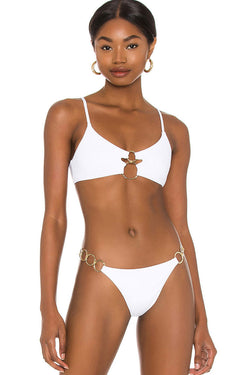 Solid Metal Ring High Cut Bralette Brazilian Bikini Two Piece Swimsuit