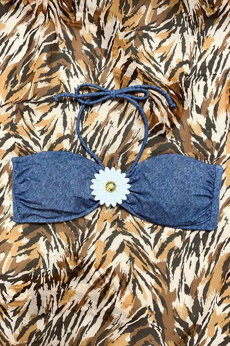 Sparkly Crystal Diamond Flower Halter Bandeau Bikini Top