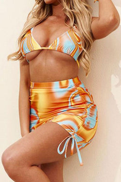 Sunset Tie Dye Slide Triangle String Bikini Three Piece Swimsuit